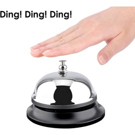 Jieddey Table Bell, Reception Bell Stainless Steel Chrome Clamp Bell Reception Bell for Hotels Kitchen Schools Restaurants Reception Areas 8.5 x 5.5 cm