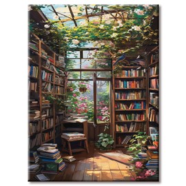 77iiAii Diamond Painting Adults, Diamond Painting Pictures Bookshelves, Daiments Painting Adult Craft Set, Suitable as a Gift, for Relaxation and as a Wall Decoration, 30 x 40 cm