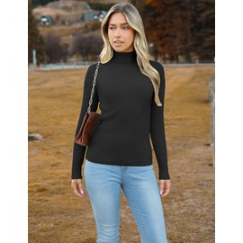 Zeagoo Women's Turtleneck Sweaters 2024 Fall Fitted Long Sleeve Pullover Sweater Ribbed Knit Basic Tops Black