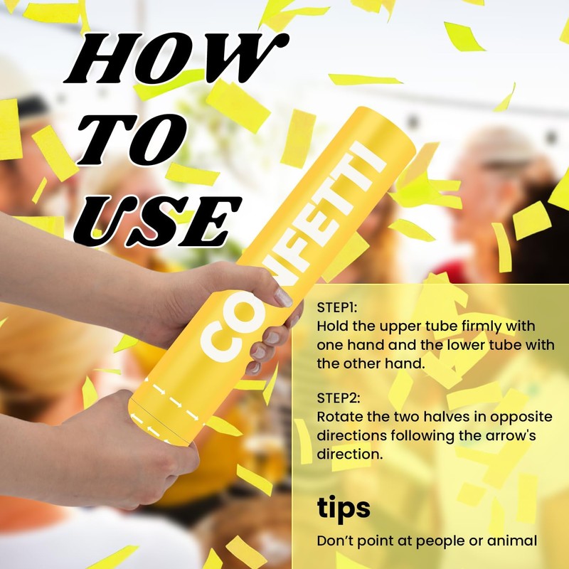 Confetti Cannon Yellow Biodegradable Confetti Poppers 12Pack Party Poppers Shooters