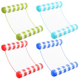 SLOOSH 4 Packs Strip Type Hammock Pool Floats Adults, 4-in-1 Multi-Purpose Inflatable Pool Floaties PVC Water Hammock Lounge (Blue, Aquablue, Red, Retrogreen)