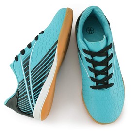 Hawkwell Kids Athletic Indoor Comfortable Soccer Shoes(Toddler/Little Kid/Big Kid), Blue PU, 3 M US