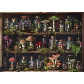 Bookshelf Mushroom Forest Puzzles for Adults 1000 Pieces. Colorful Nature Plant Jigsaw Puzzles. Challenging Family Art Puzzles