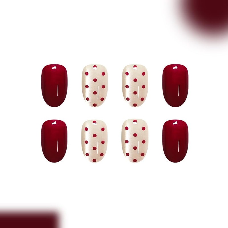 Brown Polka Dot Press on Nails Short Almond Fake Nails
