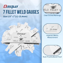 Dasqua Fillet Weld Gauge Set (7Pcs) - 304 Stainless Steel Weld Inspection Tool for Welding, Automotive & Pressure Vessels | Dual Scale 1/8"-1" & 3.2-25.4mm