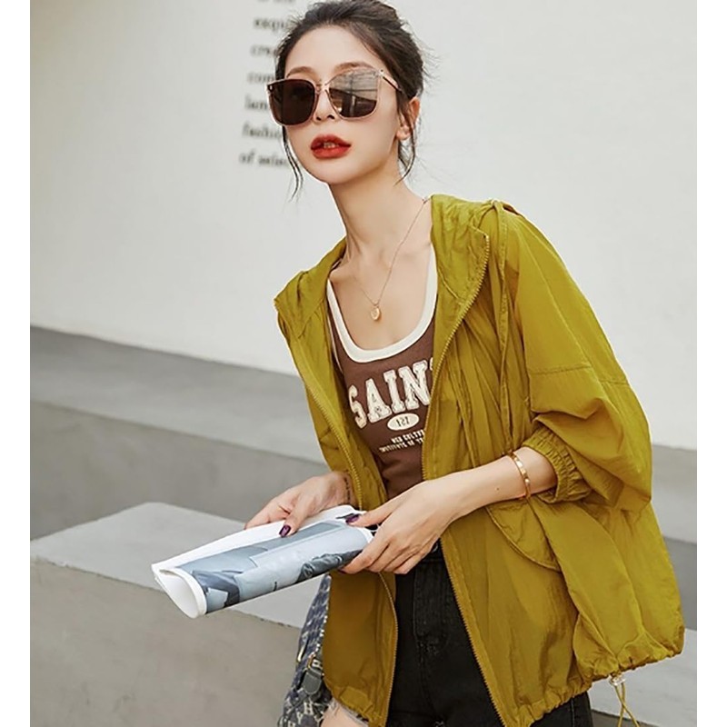 [CARLIE KLOSS] UVカット パーカー レディース フード付き 前開き カーディガンドローコード ラッシュパーカー オーバーウェア