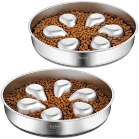 Feedoo Slow Feeder Dog Bowl-3.5Cups for Large Breeds, Food Grade 304 Stainless Steel Dog Bowls with Non-Slip Base, Maze Pet Dish to Slow Down Eating, Dishwasher-Safe [2Pack]