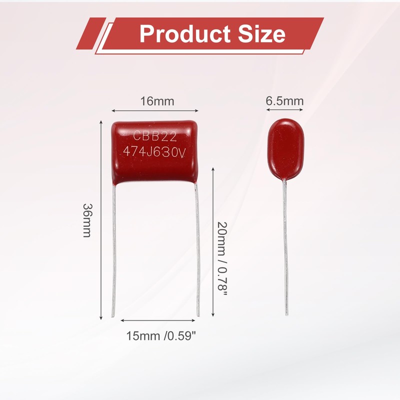 sourcing map 20Pcs CBB22 630V 474J 5% Tolerance Through Hole