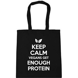 Hippowarehouse Keep calm vegans get enough protein Tote Shopping Gym Beach Bag 42cm x38cm, 10 litres