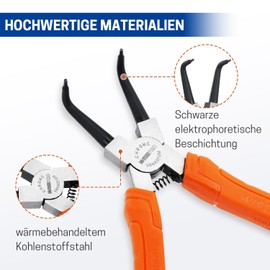 WISEPRO Snap Ring Pliers Set, 4-Piece Heavy Duty 165-180 mm Circlip Pliers, Inverted Pliers for Ring Remover Holder with Bag, Curved Straight Inner External Snap Ring Pliers