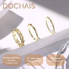 Dochais Set of 3 Rings Gold Ladies Women 14k Real Gold Plated Ring Waterproof Golden Rings Set Stacking Ring Statement Ring with Zirconia Diamond Finger Ring Fashion Jewellery Gifts Size 52-62, Zircon