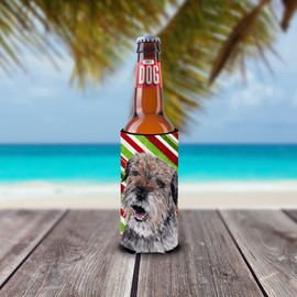 Caroline's Treasures SC9613MUK Border Terrier Candy Cane Christmas Ultra Hugger for slim cans Can Cooler Sleeve Hugger Machine Washable Drink Sleeve Hugger Collapsible Insulator Beverage Insulated Hol