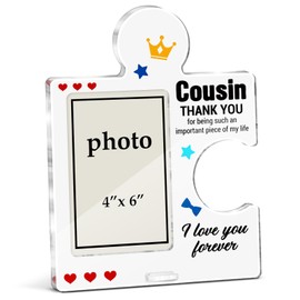 Cousin Gifts Picture Frame, Best Cousin Ever Gifts for Men Boys Birthday Christmas Valentines Day Wedding Gift Ideas Acrylic Puzzle Piece Desktop Display Photo Frames, Vertical 6 x 4 Inch Photo