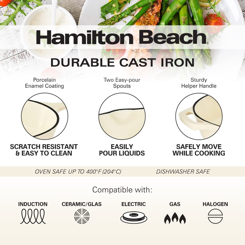 Hamilton Beach Enameled Cast Iron Fry Pan 12-Inch Cream, Cream