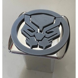 Black Panther Cat Wakanda in 3d - Chrome with Grey - 2 inch Trailer Hitch Cover