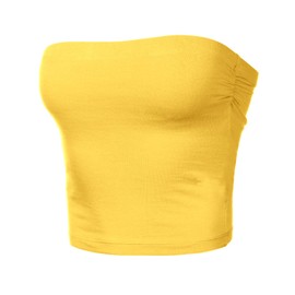 Women's Shapewear Tube Tops Strapless Ruched Built-in Shelf Bra Casual Yello M