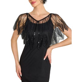 MTITE Women's 1920s Shawl Wraps,Sequin Flapper Evening Shawls for women Gatsby Accessories for Harlem Night (BLACK)