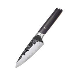 MITSUMOTO SAKARI 4.5 inch Japanese Hand Forged Paring Knife, High Carbon Steel Kitchen Vegetable Knife, Super Sharp Small Kitchen Fruit Knife (Pakkawood Handle)