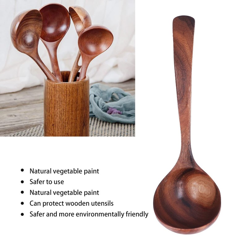 Wooden Soup Spoon Natural Texture Cooking Spoon Long Handle Wooden