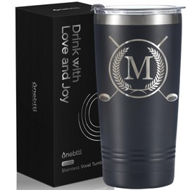 Onebttl Golf Gifts for Men with Initial for Golfer & Golf Lovers, 20oz Travel Mug with Golf Design, Perfect Gifts for Men, Birthday, Christmas - M