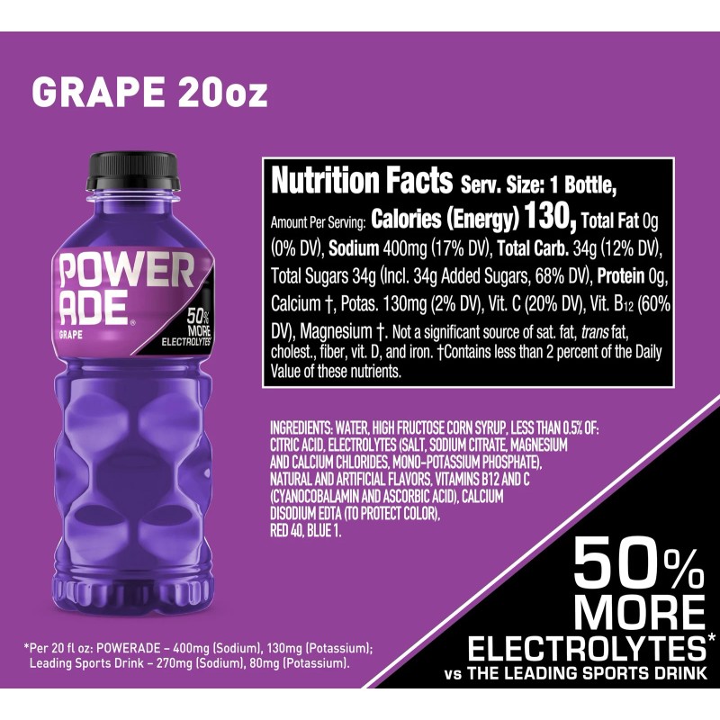 Powerade Sports Drink Grape, 20 Ounce (Pack of 24)