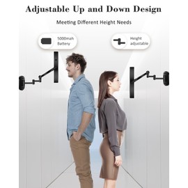 30X/1X Wall Mounted Lighted Makeup Mirror, 9'' Height Adjustable Double Sided 5000mAh Rechargeable Magnifying Bathroom Mirror with Light, 3 Color Modes Touch Dimmable Extended Arm 360 Rotation