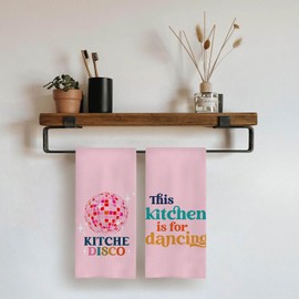 uinwk Preppy Kitchen Towels,Kitchen Disco Ball Hand Towels,This Kitchen is for Dancing Hand Towels 16x24 Inches Set of 2,Pink Kitchen Dish Towels for Kitchen Decor