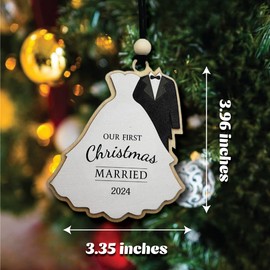 First Christmas Married Ornament 2024 Wedding Gifts for Couple, Mr and Mrs Gifts, Wedding Shower Gifts, Wedding Ornament, 2-Layer Wood Ornament. (First Christmas Married_01)