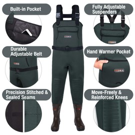 HISEA Neoprene Fishing Chest Waders for Men with Boots Cleated Bootfoot Waterproof Mens Womens Wader Fishing & Hunting Wader