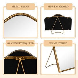 GIFTTROVE Vintage Desk Makeup Mirror, Antique Gold Vanity Table Mirror, Metal Framed Scalloped Small Standing Mirror with Beaded, 360 Adjustable Rotation for Tabletop, Bedroom