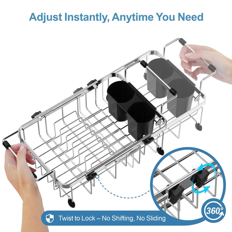 GSlife Small Sink Dish Drying Rack - Expandable Stainless Steel