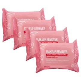 Air Jungles Makeup Remover Wipes 25 Count (Pack of 4), Fragrance-Free, Gentle Removes Makeup and Oil, Soft Cleansing Wipes, Alcohol Free, Large 6" x 8" Wipe Size