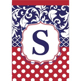 Monogram S Red White Polka Dot and Filigree Blue 18 x 13 Rectangular Applique Small Garden Flag