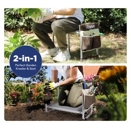 Tovve Upgraded Garden Kneeler and Seat with Thicken & Widen Soft Kneeling Pad, Heavy-Duty Foldable Garden Stool with Large Garden Tool Bag, Portable Garden Bench Gardening Gifts for Women, Seniors