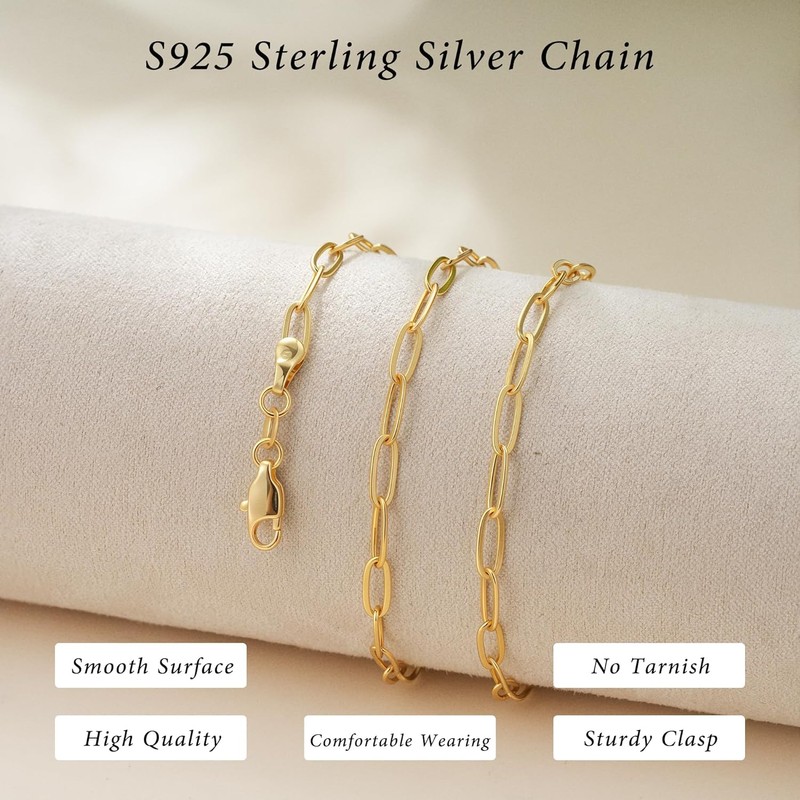 BLThing 925 Sterling Silver Paperclip Chain Necklace for Women, 3mm