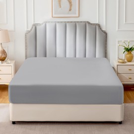 FreshCulture Pure Cotton Fitted Sheets King Size, 300 Thread Count Percale Sheets for King Size Bed, Soft & Breathable Cotton Sheets, Luxury King Size Fitted Sheets Only (Light Grey)