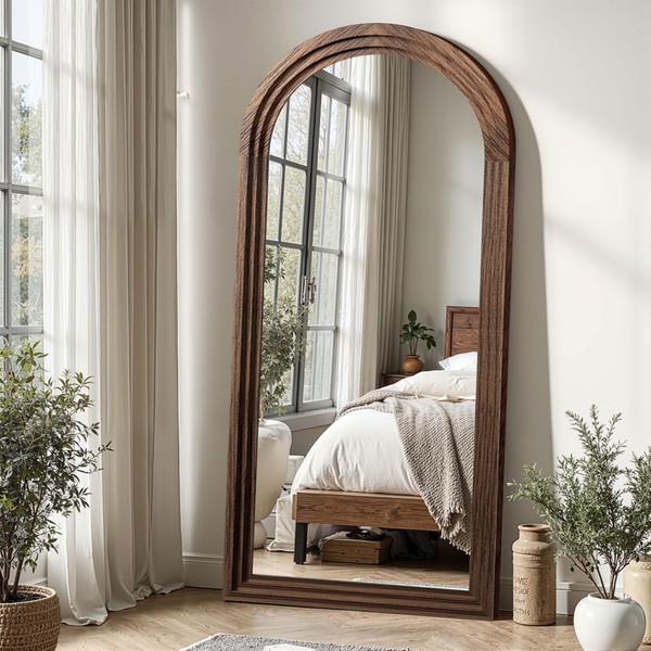 Delma Arched Full Length Mirror with Solid Wood Frame, 55x24