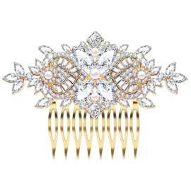 Wedding Hair Comb Baroque Hair Accessories with Crystals Pearl Bridal Side Combs Headpiece for Bride and Bridesmaids Gold Tone, Crystal