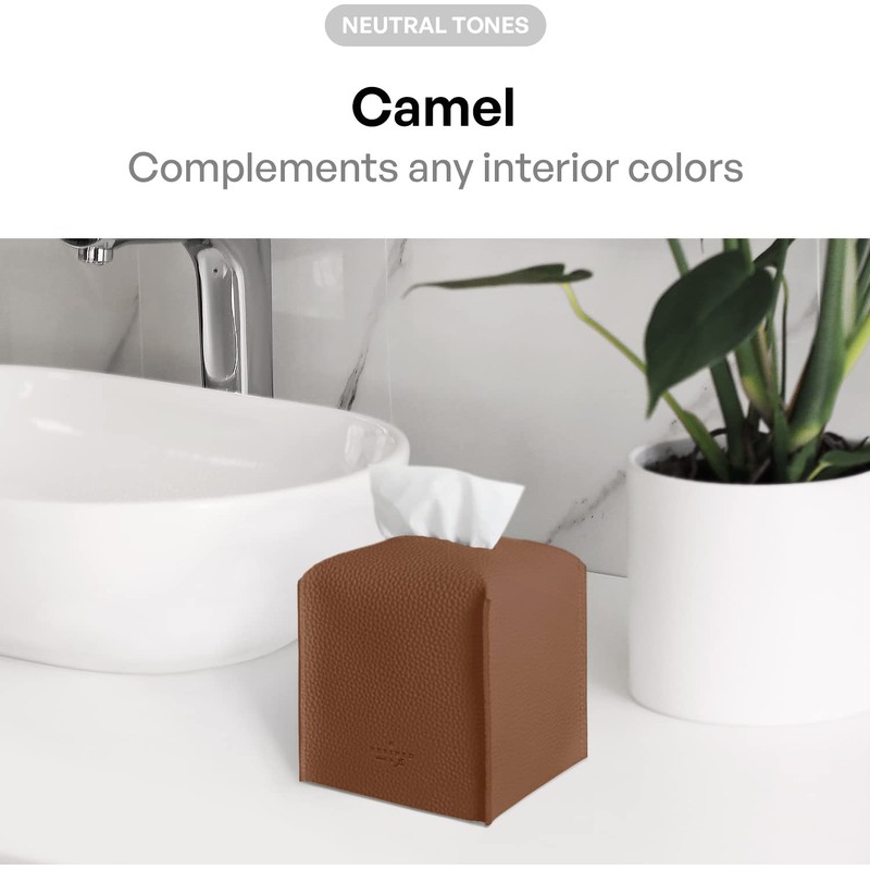 carrotez Tissue Box Cover, [Refined] Modern PU Leather Square Tissue