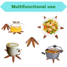 Wooden Trivets Tree for Hot Dishes Cup Coaster -Tree Shape Trivet Set, Foldable Kitchen Wood Trivet- 4 Wooden Trivets + 1 Stand, Christmas Tree Coasters for Hot Pots, Pans, Bowl (Walnut Wood Color)