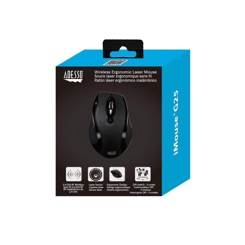 Adesso iMouse G25 - Wireless Ergonomic RF Laser Mouse