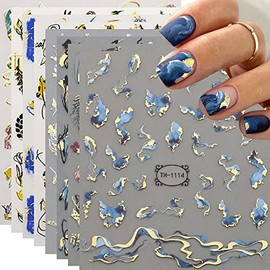 Nagelsticker Selbstklebend, 8Blatt French Nail Art Stickers Marmor Nagel Aufkleber Sticker 3D Gold Linien Blumen Nageldesign Sticker DIY ManikÃ¼re Dekoration