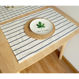 Placemat, Set of 2, Cotton, 100% Cotton, Fabric, Stylish, Scandinavian Style, For Restaurants, Atmosphere, Anti-Slip, Friction Resistant, Gorgeous, Blue, White, Striped Pattern, Washable (Pinstripe)