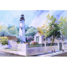 Bella Terra Publishing Key West Lighthouse, Keepers House & Roosters, Florida. James Mann Art Notecards - Boxed Set of 6