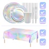 Poqirzan 146pcs Iridescent Party Supplies Iridescent Party Tableware Sets Serve