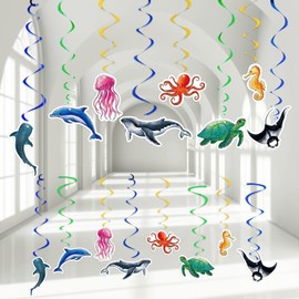 WERNNSAI Pack of 24 Ocean Hanging Swirls - Ocean Party Decorations Ocean Spiral Garland for Boys Sea Animals Ceiling Snakes Decor Summer Birthday Party Accessories Window Decorations