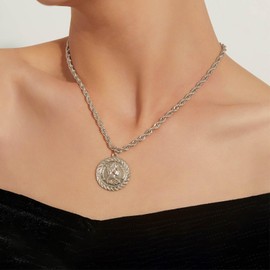 TseenYi Silver Coin Pendant Necklace Boho Coin Necklace