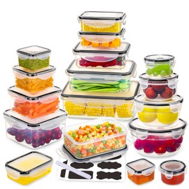 JSCARES 34 PCS Food Storage Containers Set with Airtight Lids (17 Lids &17 Containers) - BPA-Free Plastic Food Container for Kitchen Storage Organization, Fruit Meal-prep Containers with Labels & Marker