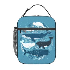 Echoserein Ocean Whale Sea Animals Lunch Bag Insulated Lunch Box Reusable Lunchbox Waterproof Portable Lunch Tote For Men Boys