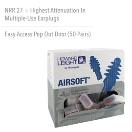 Howard Leight AS-30R Airsoft Red Polycord Multiple-Use Earplugs Box, 50 Pair